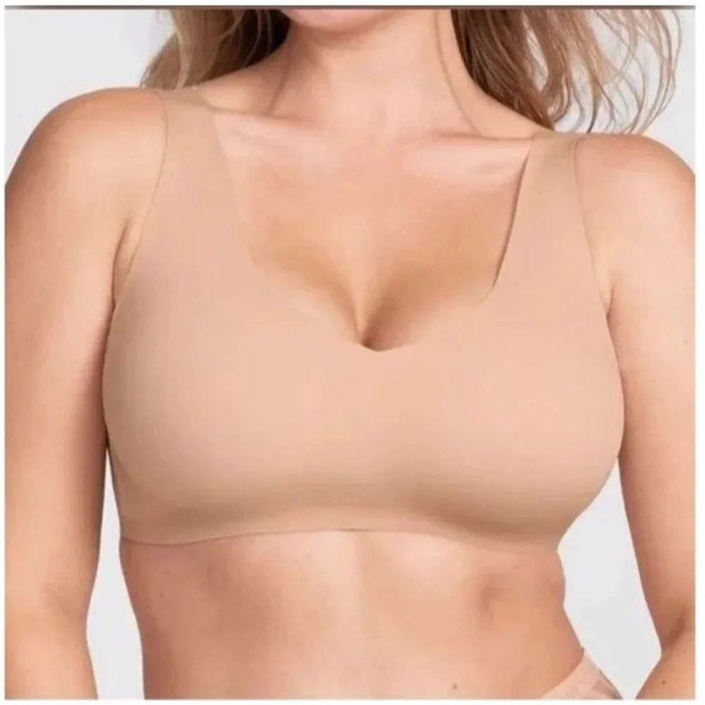 HONEYLOVE LiftWear Sand Beige Wireless V-Neck Smoothing Bra Size XL